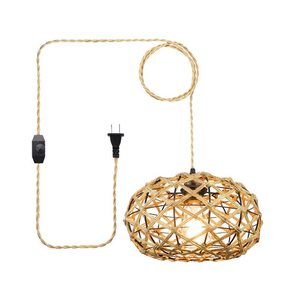 Round Hand Woven Cage Rope Beige Retro Minimalist Ceiling Light Chandelier - Image 7