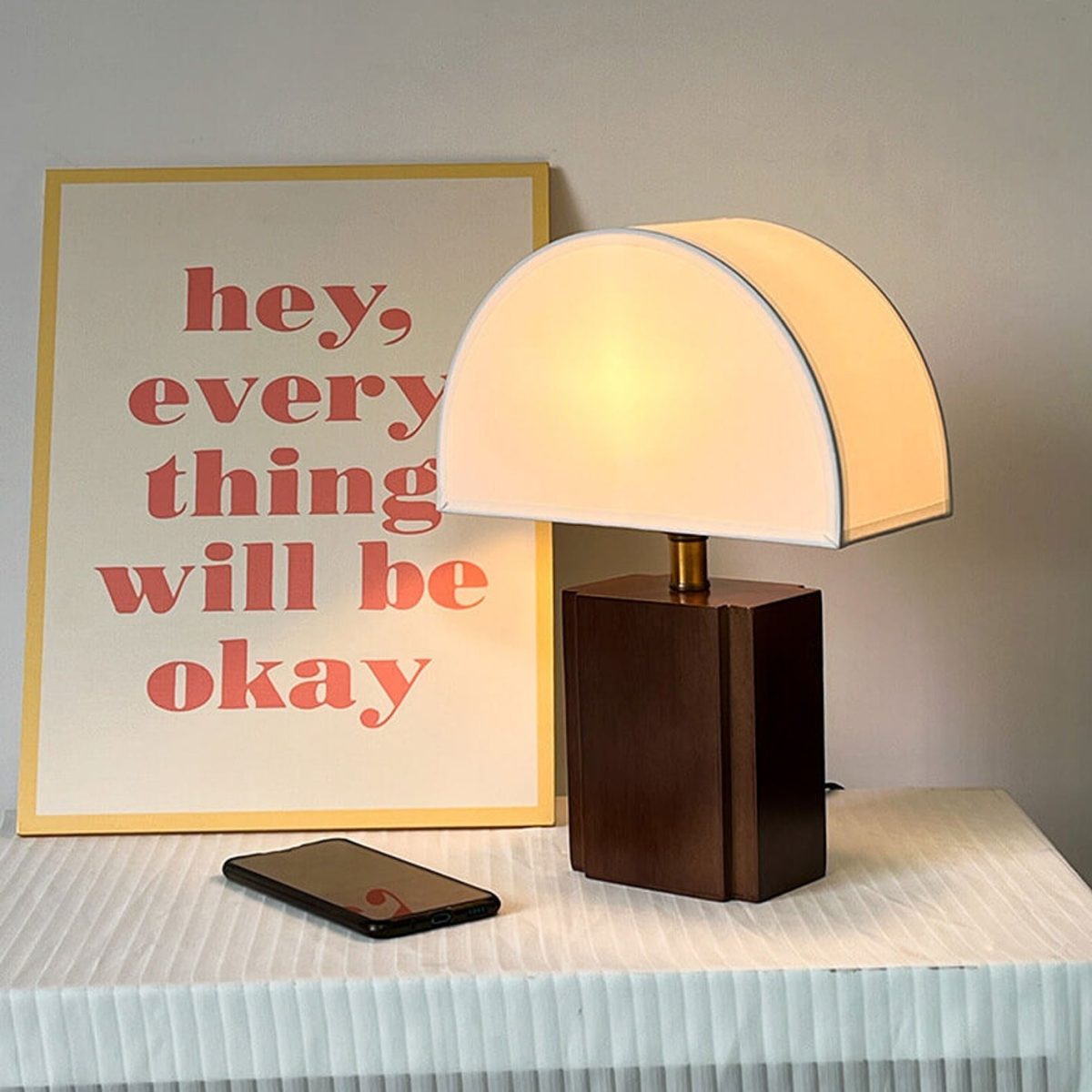 Vintage Semicircle Fabric Wooden Base 1-Light Table Lamp - Image 7