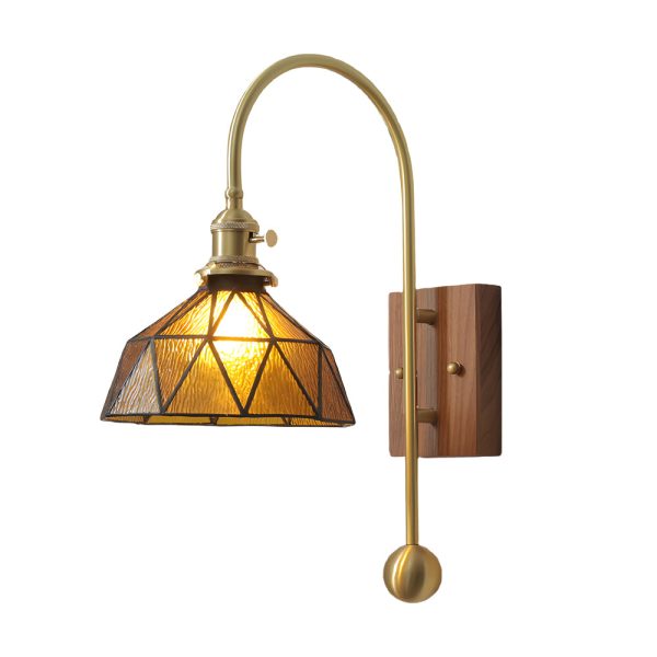 1 Head Vintage Brass Wall Light Glass Shade High Arm Wall Lamp - Image 8