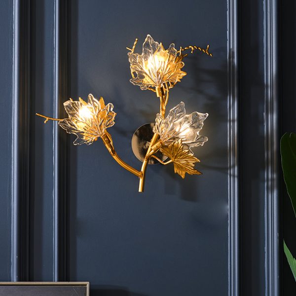 Maple Leaves Glass Three Step Dimming Artistic Luxury Postmodern Wall Lamp - Image 2
