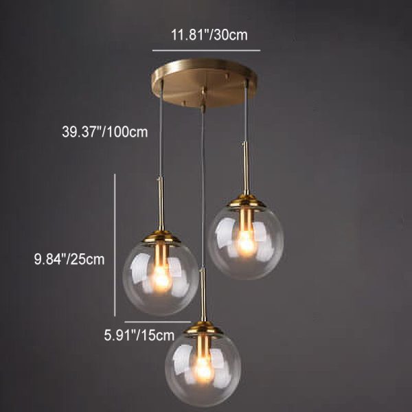 Contemporary Nordic Copper Spherical Glass Shade 1/3/5-Light Island Light Chandelier For Dining Room - Image 7