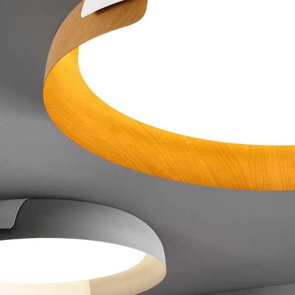 Minimalist Round Bowl Wood Grain LED Flush Mount Ceiling Light - Image 14