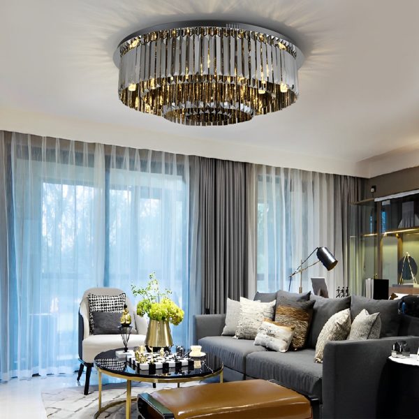 Multilayer Smoky Gray Crystal Strips Three Step Dimming Ceiling Lights - Image 2