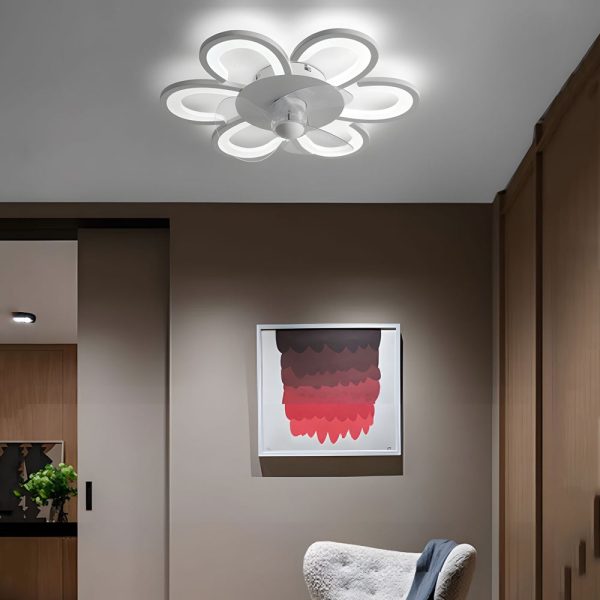 19.7 in. 6-Speed White Flush Mount Flower Ceiling Fan Light - Image 2