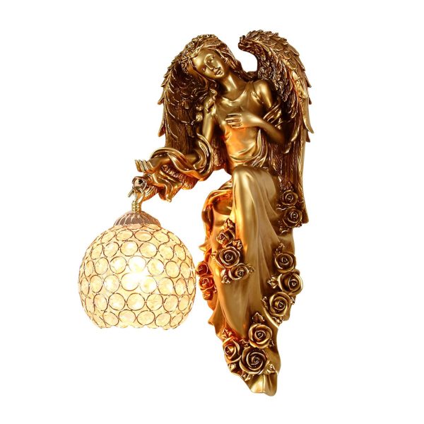 Resin Antique Angel Creative Glass Crystal European Style Wall Lamp - Image 8