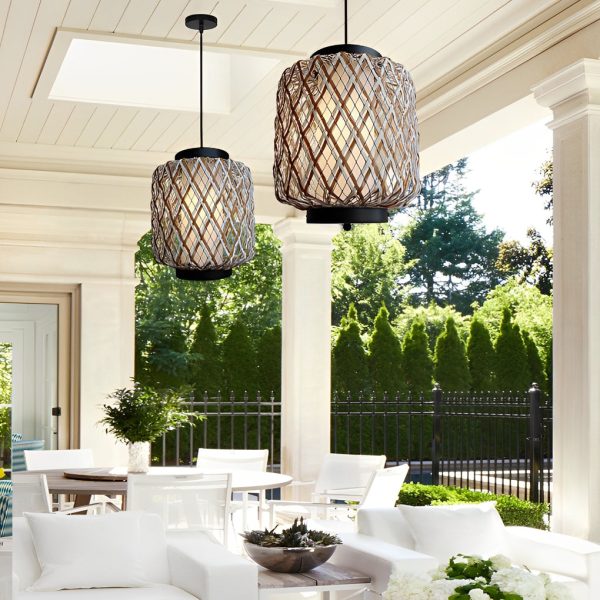 Rattan Waterproof Rustic Modern Outdoor Chandelier Pendants Ceiling Lights - Image 2