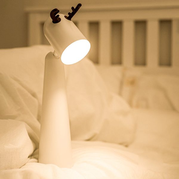 Antlers USB Rechargeable White Desk Lamp with Night Light Feature - Image 2