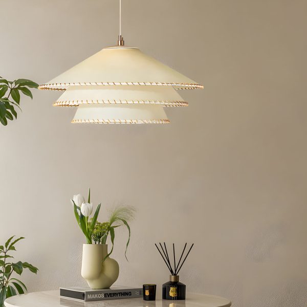 Rustic 3 Tiers Parchment Pendant Light 1-Light Hanging Lamp with Fabric Shade - Image 2