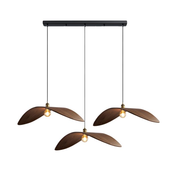 Wabi-sabi Walnut Bar Chandelier Leaf Curve Wooden Pendant Light - Image 11