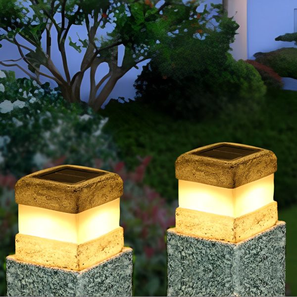 Modern Square Resin Solar Light Waterproof LED Garden Lamp