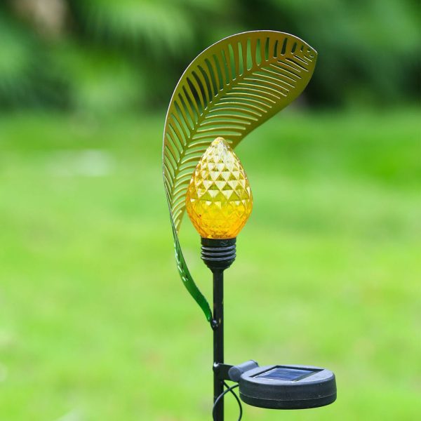Elegant Curled Leaf Solar Lawn Light LED Outdoor Metal Post Lamp - Image 3