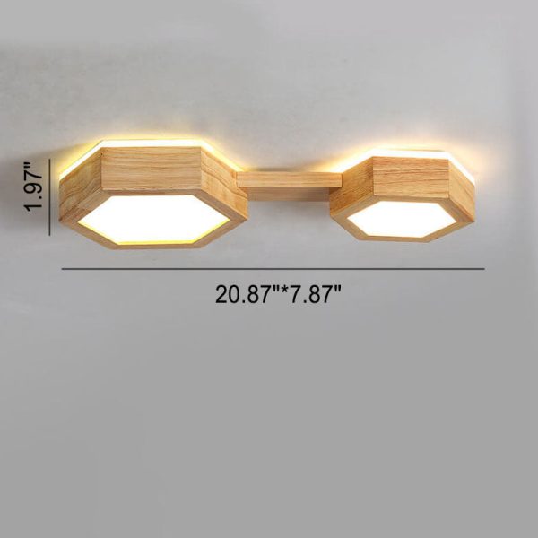 Modern Simple Wooden Hexagonal Geometry LED Flush Mount Ceiling Light - Image 11