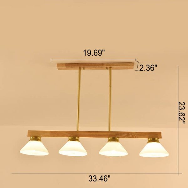 Nordic Solid Wood Cone Glass Shade 3/4 Light Island Light Chandelier - Image 6