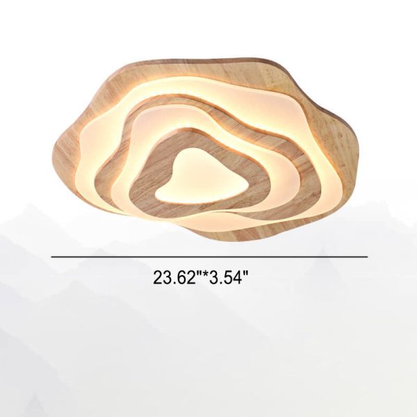 Modern Chinese Solid Wood Textured Round Geometric LED Flush Mount Ceiling Light - Image 10