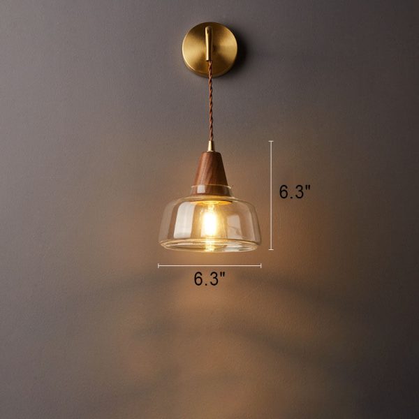 Japanese Walnut Glass  Copper Cylinder 1-Light Wall Sconce Lamp - Image 7