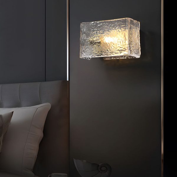 Elegant Rectangular Ripple Glass Bedside Wall Lamp - Modern Brass Fixture - Image 2