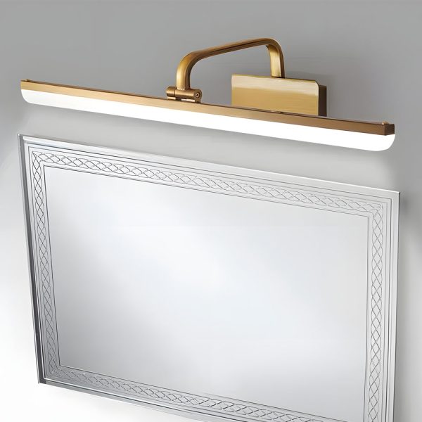 Brass Linear LED Bathroom Vanity Light with Curved Rod Design Elegant Mirror Fixture - Image 2