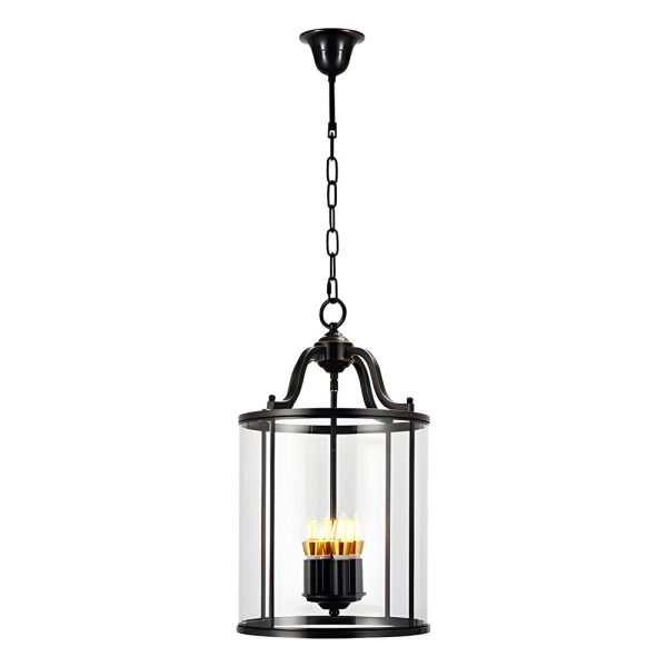 3/4-Light Candlelight Vintage Cylinder Glass Lantern Pendant Light - Black - Image 7