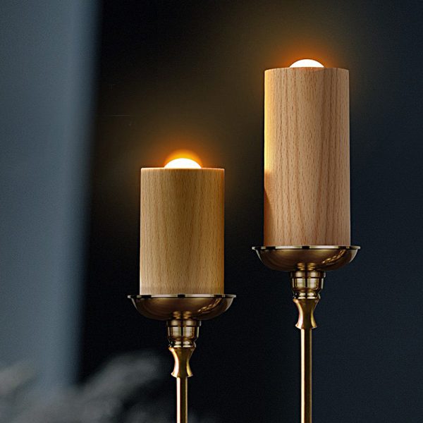 Candlelight Ambient Wood Cylinder Accent LED Table Lamp - Image 5