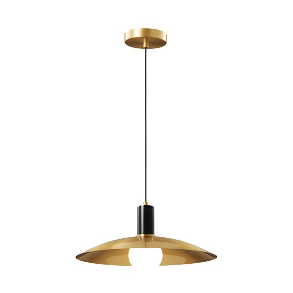 1-Light Mid-Century Brass Flared Pendant Light with White Glass Shade - Image 9