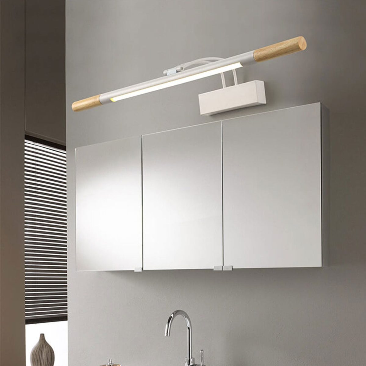Nordic Solid Wood Curved Arm Long Vanity Light LED Wall Sconce Lamp - Image 2