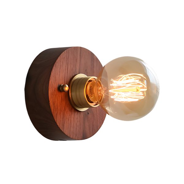 Round/Square Vintage Walnut Wood Wall Lamp 1-light with Pull Chain Switch - Image 12