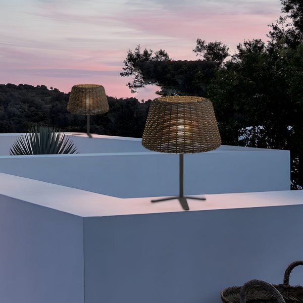 Outdoor 13.77 inch Wicker Shade Rustic Iron Table Lamp - Image 2