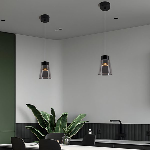 Minimalist Smoke Gray Glass Shade Cob Modern Pendant Lights Chandelier - Image 3