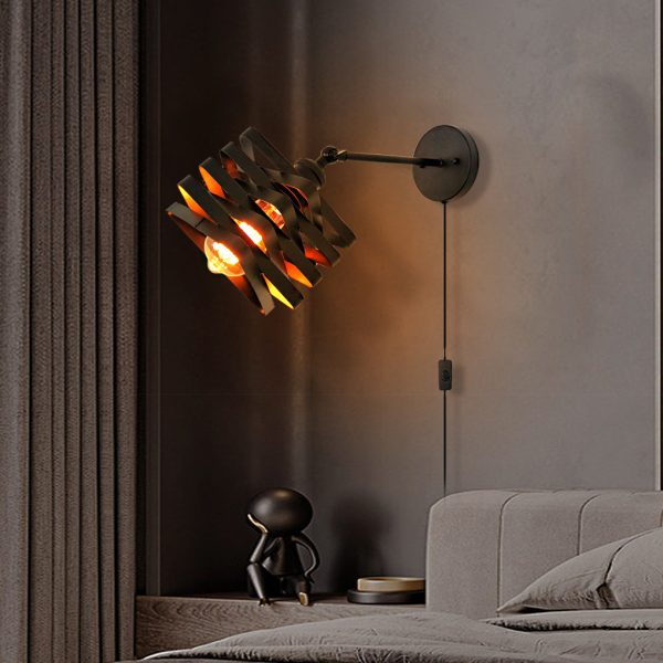 Creative Iron Adjustable Black Industrial Style Swing Arm Wall Sconces with Plug - Image 2