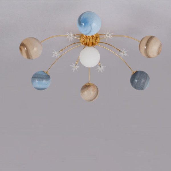 Contemporary Creative Starry Sky Moon Iron Glass 13-Light Semi-Flush Mount Ceiling Light For Bedroom - Image 19