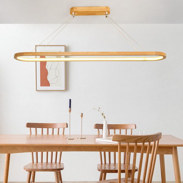Modern Chinese Solid Wood Round Ring Frame Island Light LED Chandelier - Image 2