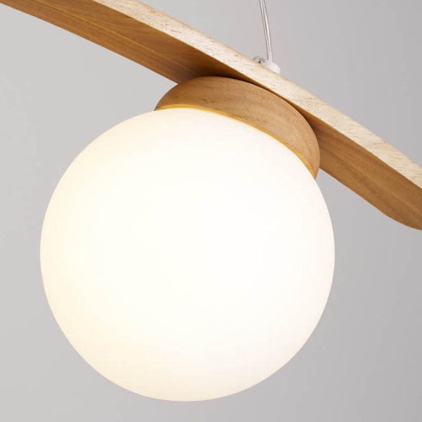 Japanese Harajuku Arc Wood Frame Glass Ball 3-Light Island Light Chandelier - Image 9