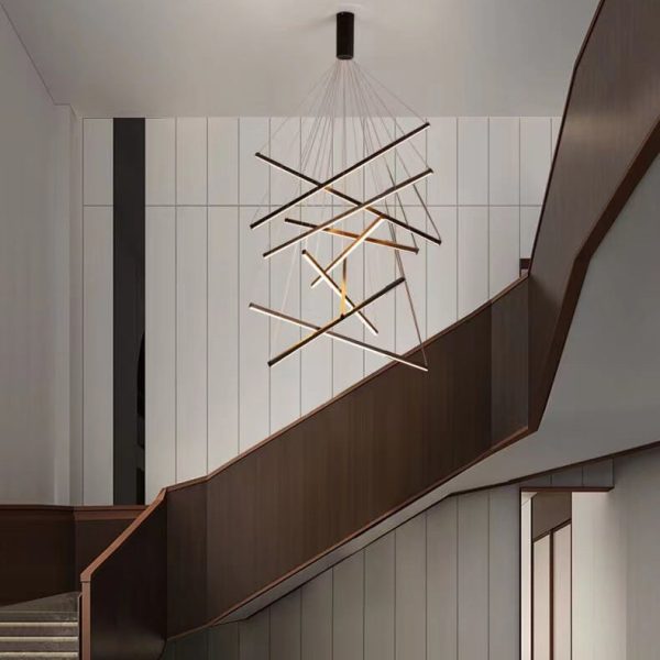 Nordic Light Luxury Iron Aluminum Geometric Line Combination LED Chandelier - Image 16