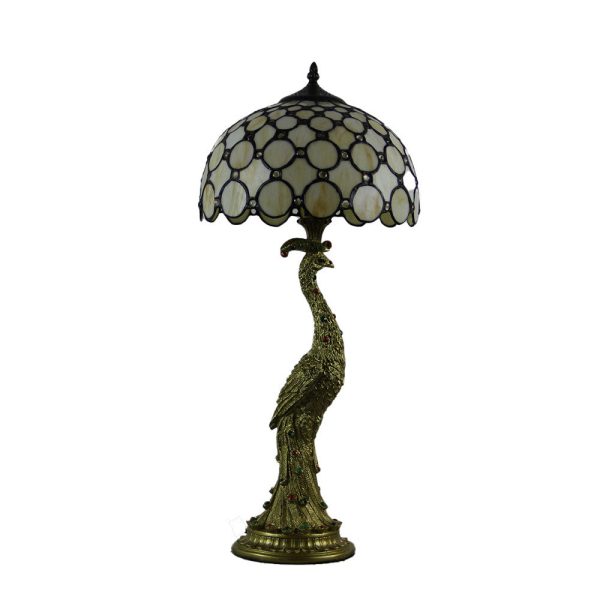 Vintage Tiffany Peacock Gem Dome Glass Resin 1-Light Table Lamp - Image 11