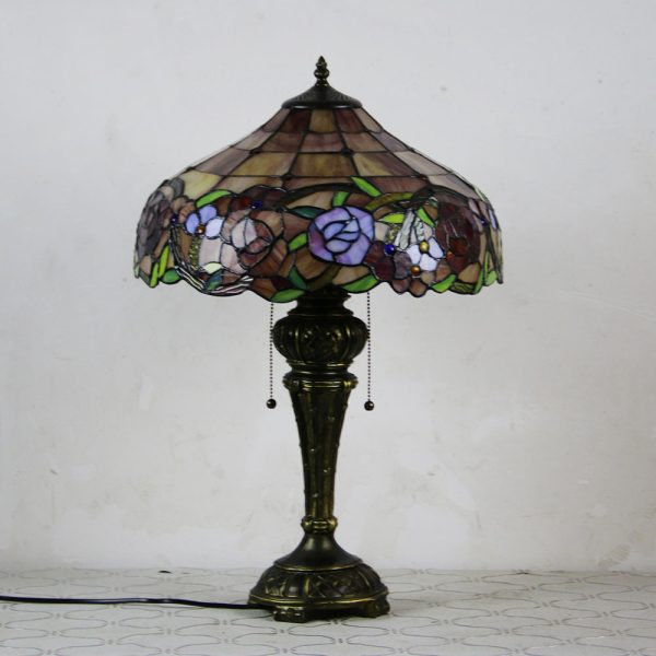 Traditional Tiffany Resin Glass Dome Hemispheric Flower 2-Light Table Lamp For Bedside - Image 18