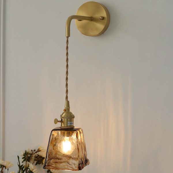 Modern Eclectic Amber Glass Geometric Jar 1-Light Wall Sconce Lamp For Living Room - Image 2