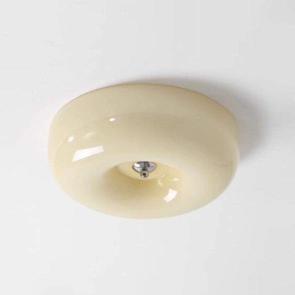 Contemporary Nordic Creamy Yellow Pudding Glass Shade Iron LED Flush Mount Ceiling Light For Living Room - Image 15