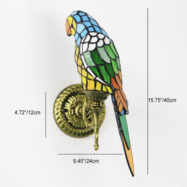 Tiffany Vintage Parrot Stained Glass 1-Light Wall Sconce Lamp - Image 8