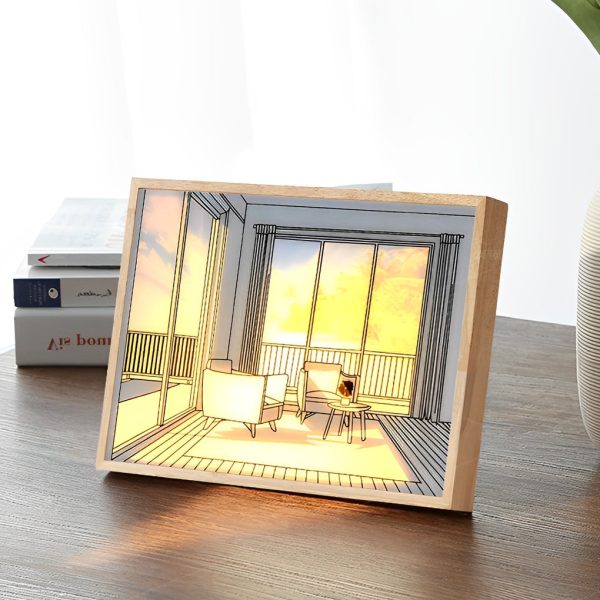 Wood Frame Ins Touch Control Dimmable LED Sunshine Painting Night Light - Image 10