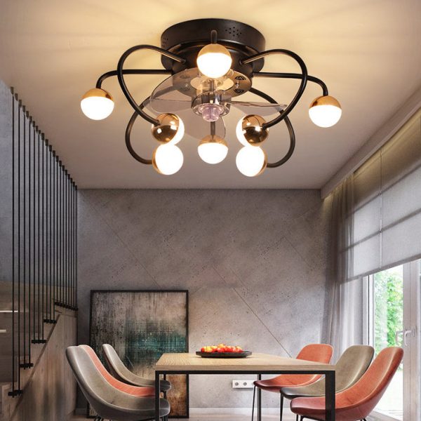 Nordic Creative Branch Cage LED Semi-Flush Mount Ceiling Fan Light - Image 4