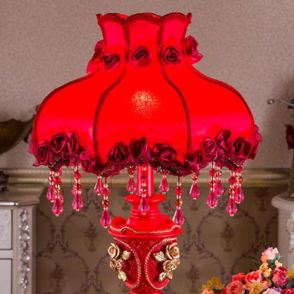 European Wedding Red Fabric Tassel Resin 1-Light Table Lamp - Image 6
