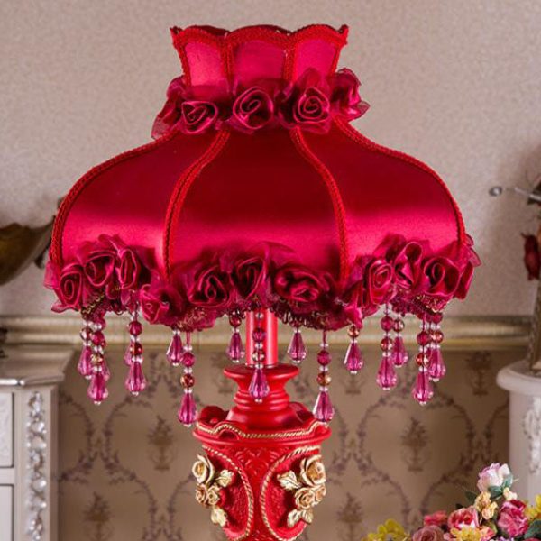 European Wedding Red Fabric Tassel Resin 1-Light Table Lamp - Image 11