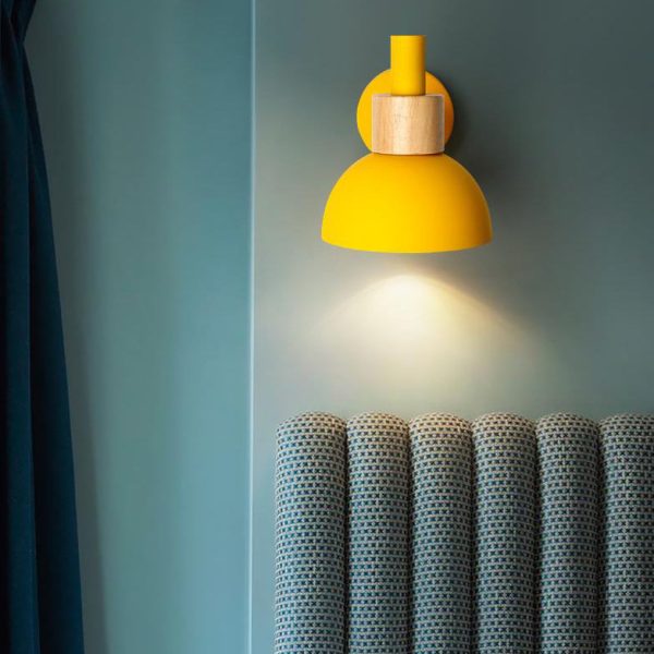 Modern Classic Macaron Solid Color Wood Iron 1-Light Wall Sconce Lamp
