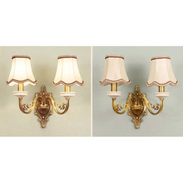 European Luxury Fabric Brass Carved 1/2 Light Wall Sconce Lamp - Image 24