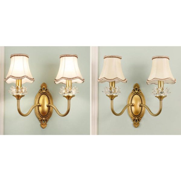 European Luxury Fabric Brass Carved 1/2 Light Wall Sconce Lamp - Image 31