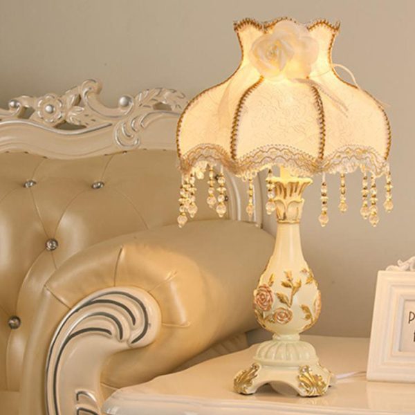 European Retro Light Luxury Carving Resin Fabric Alloy 1-Light Table Lamp - Image 21