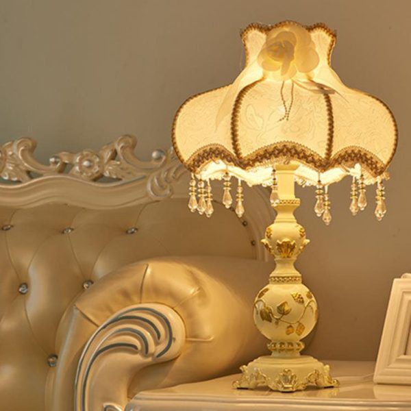 European Retro Light Luxury Carving Resin Fabric Alloy 1-Light Table Lamp - Image 25