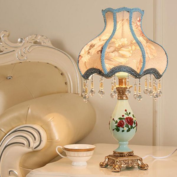 European Retro Light Luxury Carving Resin Fabric Alloy 1-Light Table Lamp - Image 27
