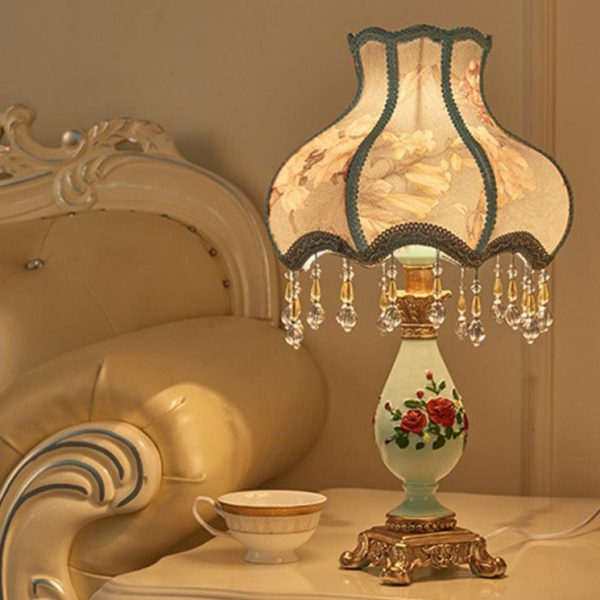 European Retro Light Luxury Carving Resin Fabric Alloy 1-Light Table Lamp - Image 28