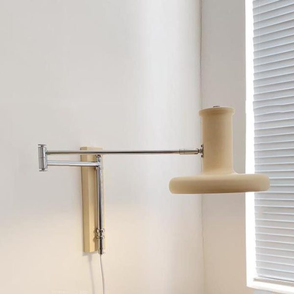 Nordic Minimalist  Beige Swing Arm 1-Light Wall Sconce Lamp - Image 3